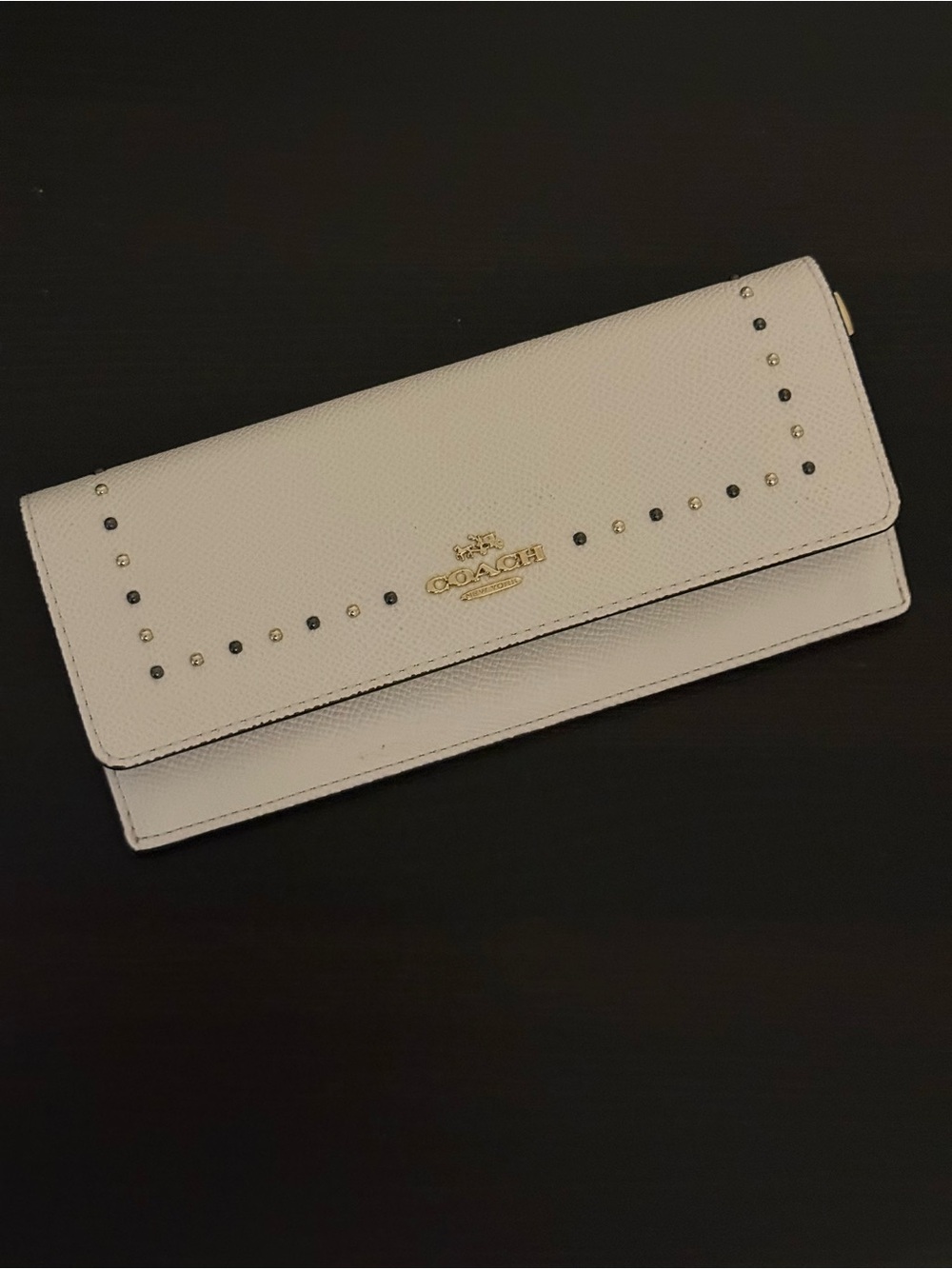 Coach White Leather Studded Continental Clutch Wallet